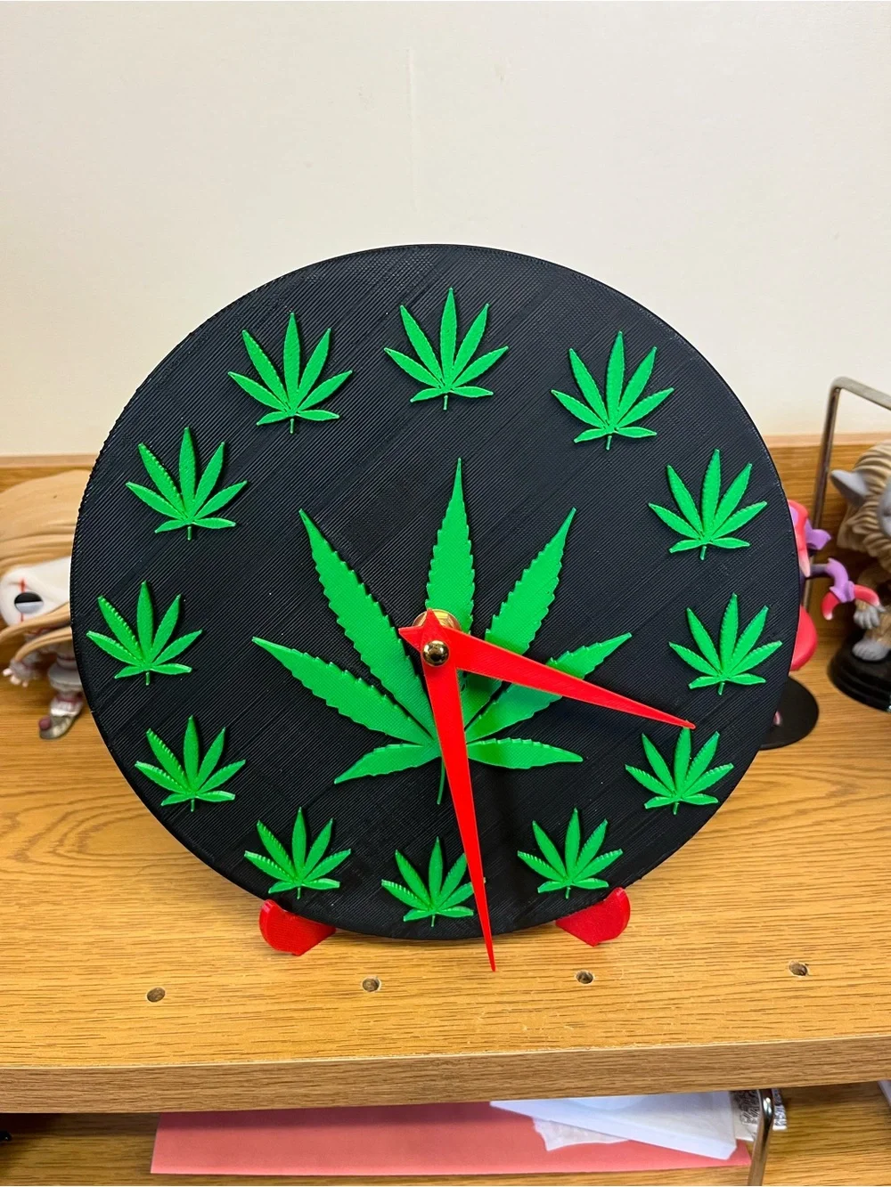 Black & Green Cannabis Leaf Decorative Wall Clock by